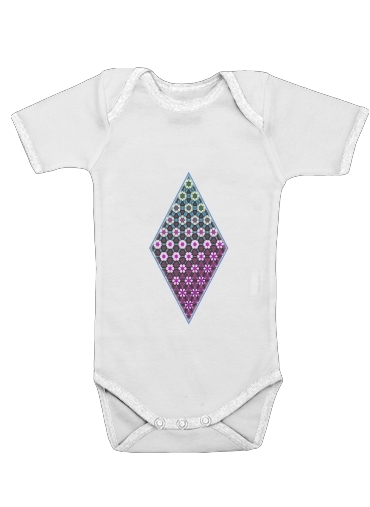  Abstract bright floral geometric pattern teal pink white for Baby short sleeve onesies