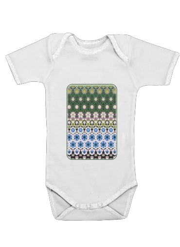Onesies Baby Abstract ethnic floral stripe pattern white blue green
