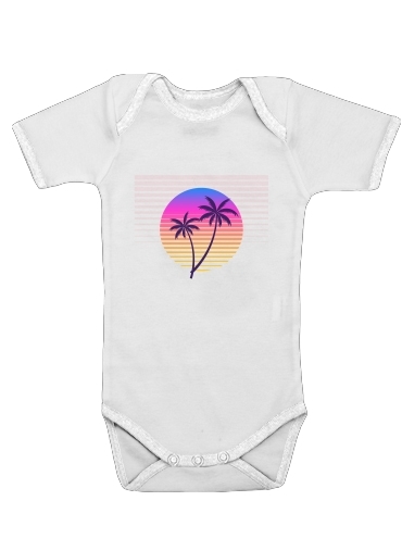  Classic retro 80s style tropical sunset for Baby short sleeve onesies