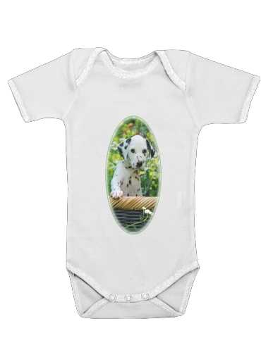  Cute Dalmatian puppy in a basket  for Baby short sleeve onesies