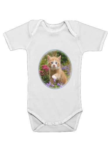 Onesies Baby Cute ginger kitten in a flowery garden, lovely and enchanting cat