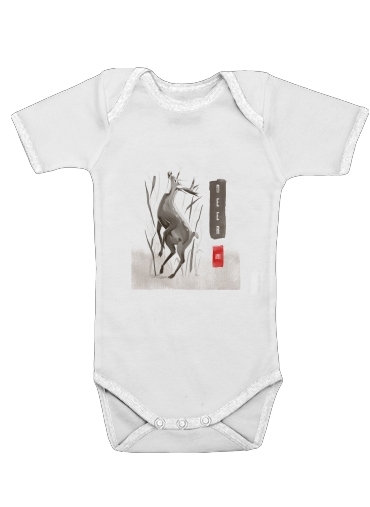  Deer Japan watercolor art for Baby short sleeve onesies