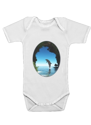  Dolphin in a hidden cave for Baby short sleeve onesies