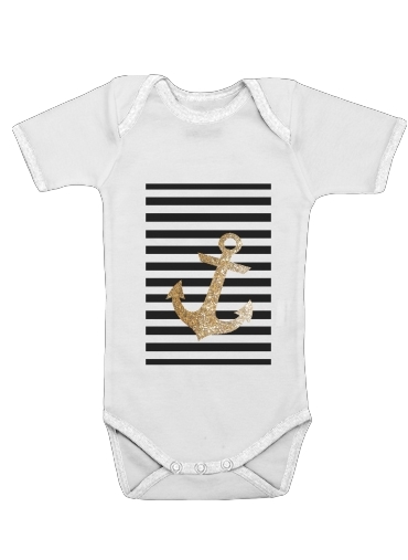  gold glitter anchor in black for Baby short sleeve onesies