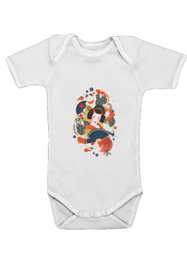  Japanese geisha surrounded with colorful carps for Baby short sleeve onesies