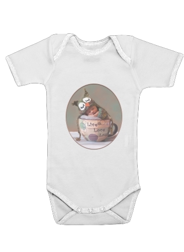  Painting Baby With Owl Cap in a Teacup for Baby short sleeve onesies