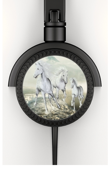  White Horses on the beach for Stereo Headphones To custom