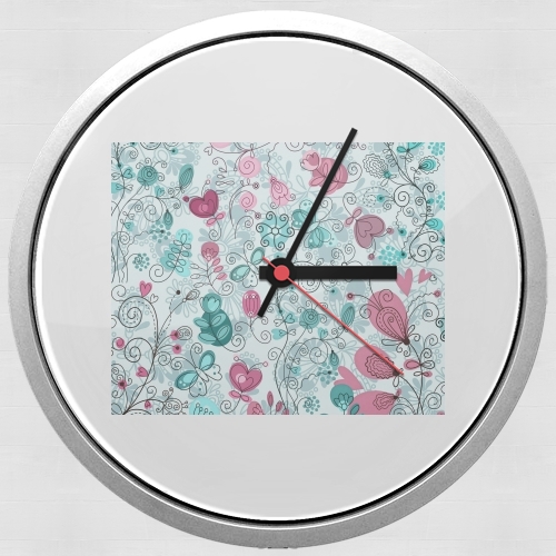  doodle flowers and butterflies for Wall clock
