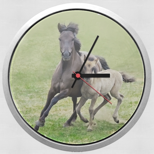  Horses, wild Duelmener ponies, mare and foal for Wall clock