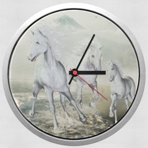  White Horses on the beach for Wall clock