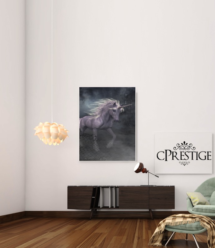  A dreamlike Unicorn walking through a destroyed city for Art Print Adhesive 30*40 cm