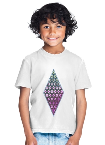  Abstract bright floral geometric pattern teal pink white for Kids T-Shirt