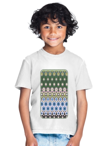  Abstract ethnic floral stripe pattern white blue green for Kids T-Shirt