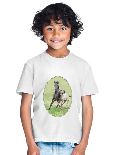  Horses, wild Duelmener ponies, mare and foal for Kids T-Shirt