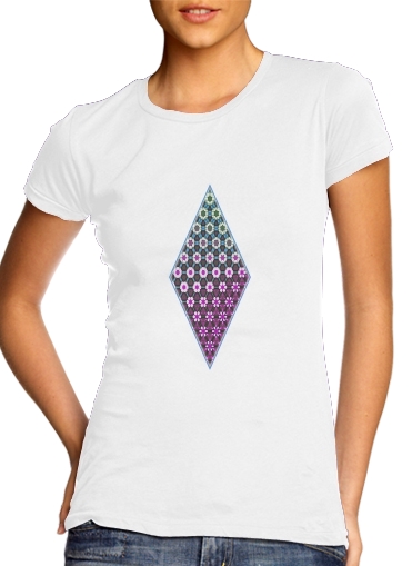  Abstract bright floral geometric pattern teal pink white for Women's Classic T-Shirt