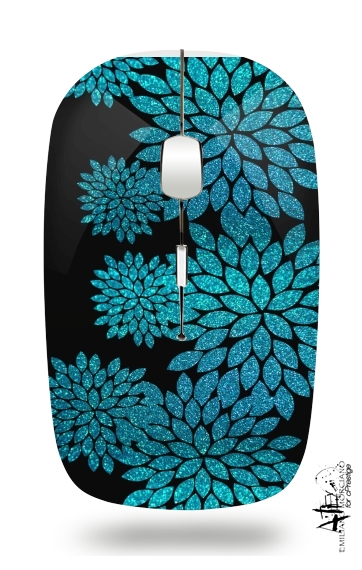  aqua glitter flowers on black for Wireless optical mouse with usb receiver