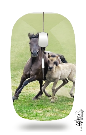  Horses, wild Duelmener ponies, mare and foal for Wireless optical mouse with usb receiver