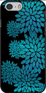 Case aqua glitter flowers on black for Iphone 6 4.7