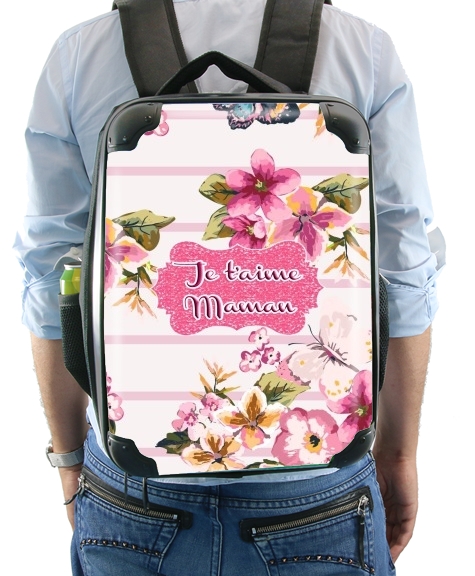  Pink floral Marinière - Je t'aime Maman for Backpack