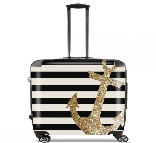  gold glitter anchor in black for Wheeled bag cabin luggage suitcase trolley 17" laptop