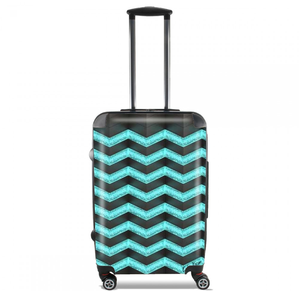 Blue Glitter Chevron for Lightweight Hand Luggage Bag - Cabin Baggage