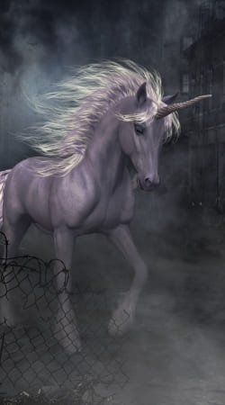 cover A dreamlike Unicorn walking through a destroyed city