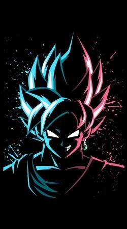 cover Black Goku Face Art Blue and pink hair