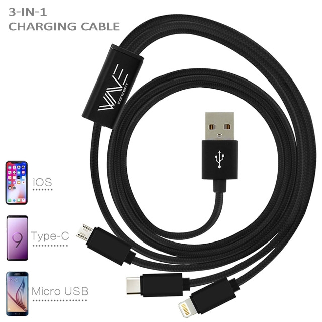 3-in-1 charging cable - Lightning, Micro USB and USB Type C