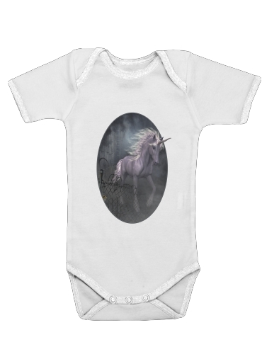  A dreamlike Unicorn walking through a destroyed city for Baby short sleeve onesies
