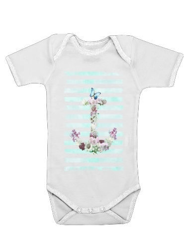  Floral Anchor in mint for Baby short sleeve onesies