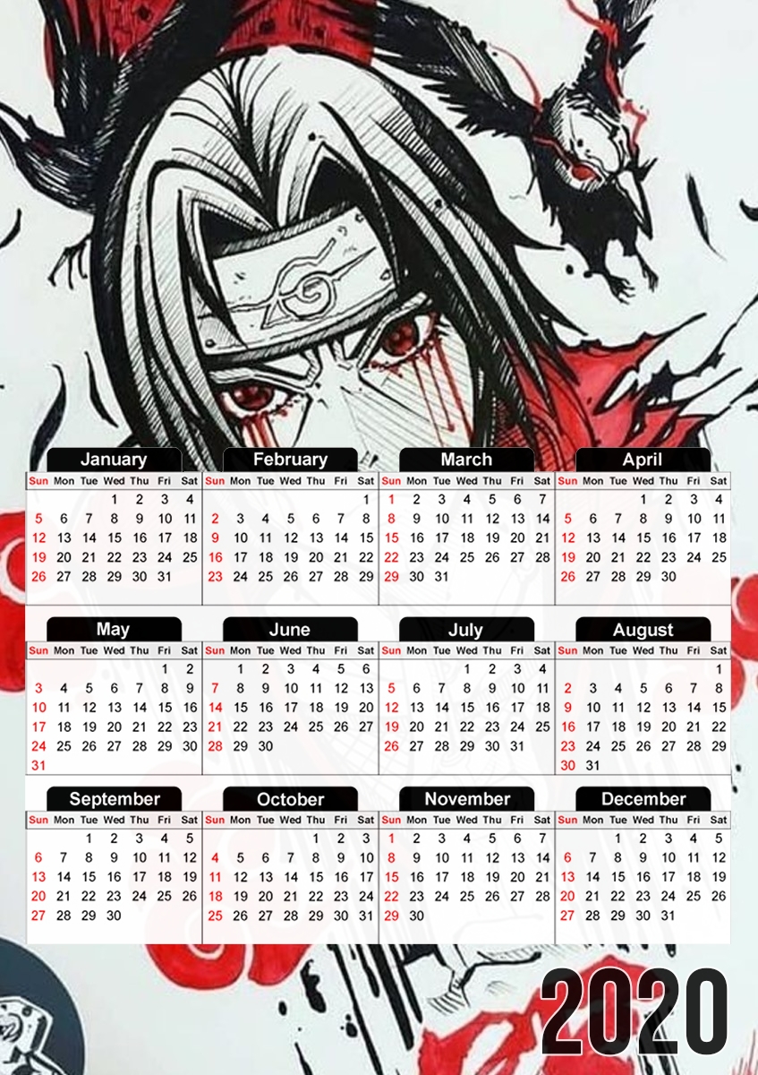  Itachi Blood Eyes Raven Akatsuki for A3 Photo Calendar 30x43cm