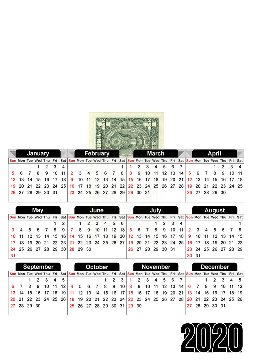  Money One Dollar for A3 Photo Calendar 30x43cm