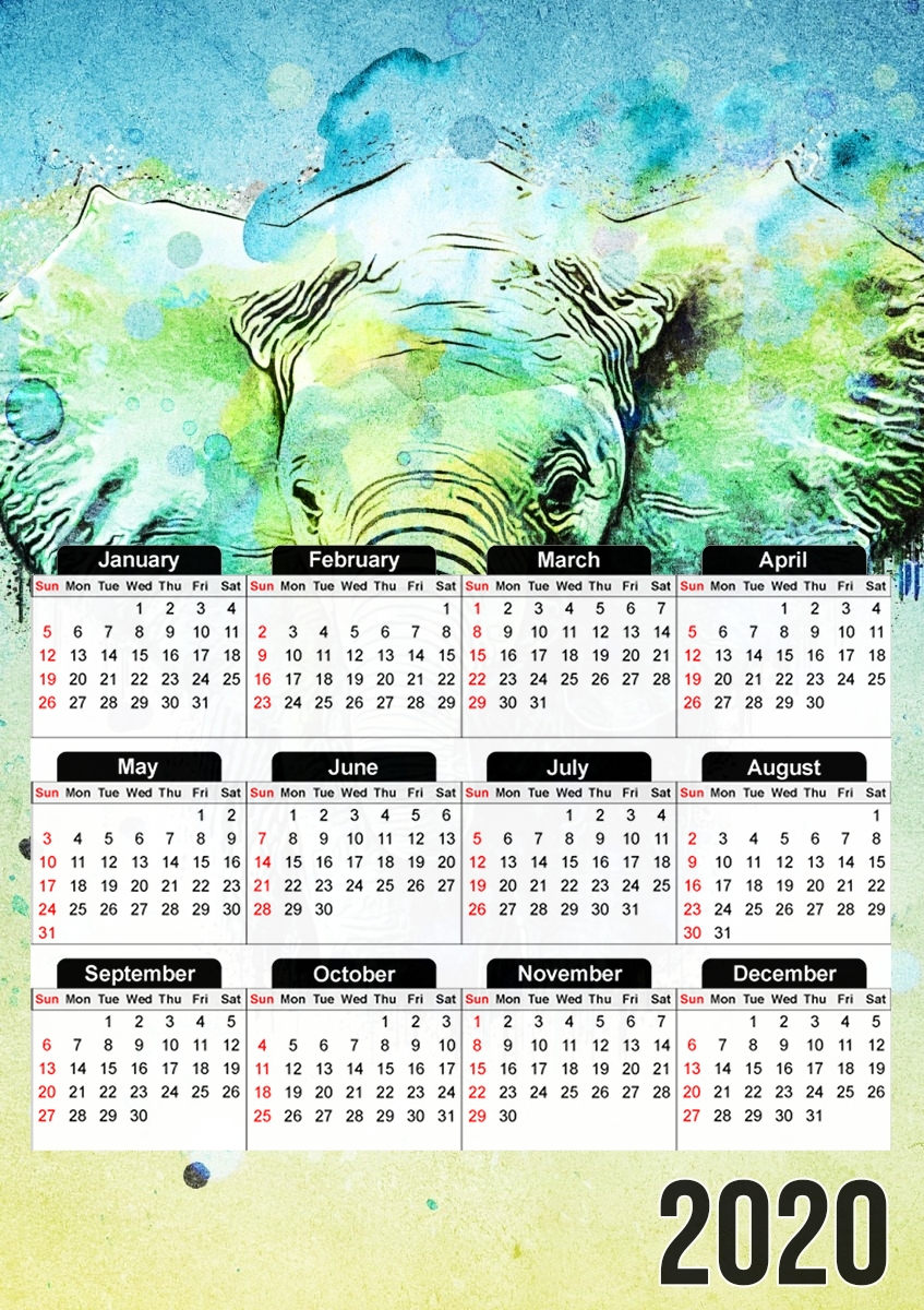  watercolor elephant for A3 Photo Calendar 30x43cm