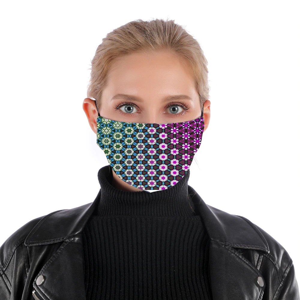  Abstract bright floral geometric pattern teal pink white for Nose Mouth Mask