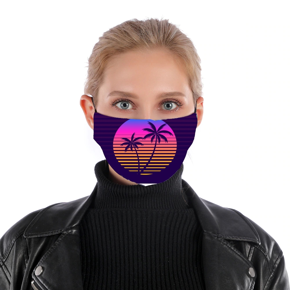  Classic retro 80s style tropical sunset for Nose Mouth Mask