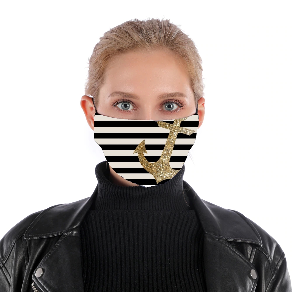  gold glitter anchor in black for Nose Mouth Mask