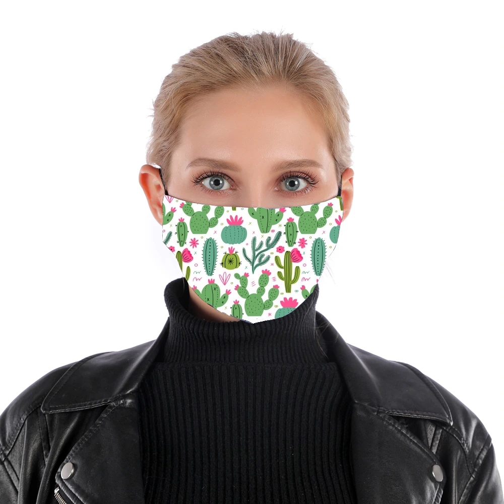  Minimalist pattern with cactus plants for Nose Mouth Mask