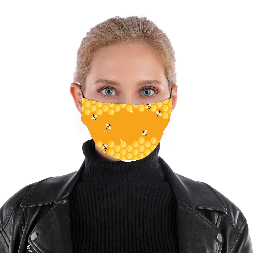  Yellow hive with bees for Nose Mouth Mask