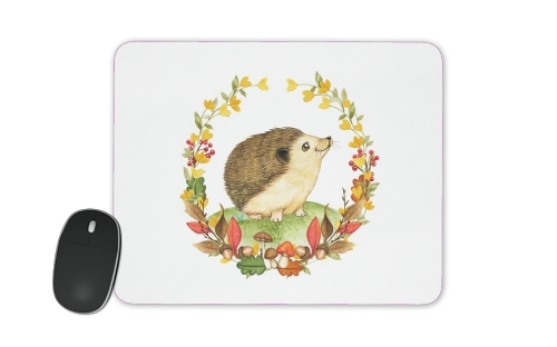  watercolor hedgehog in a fall woodland wreath for Mousepad