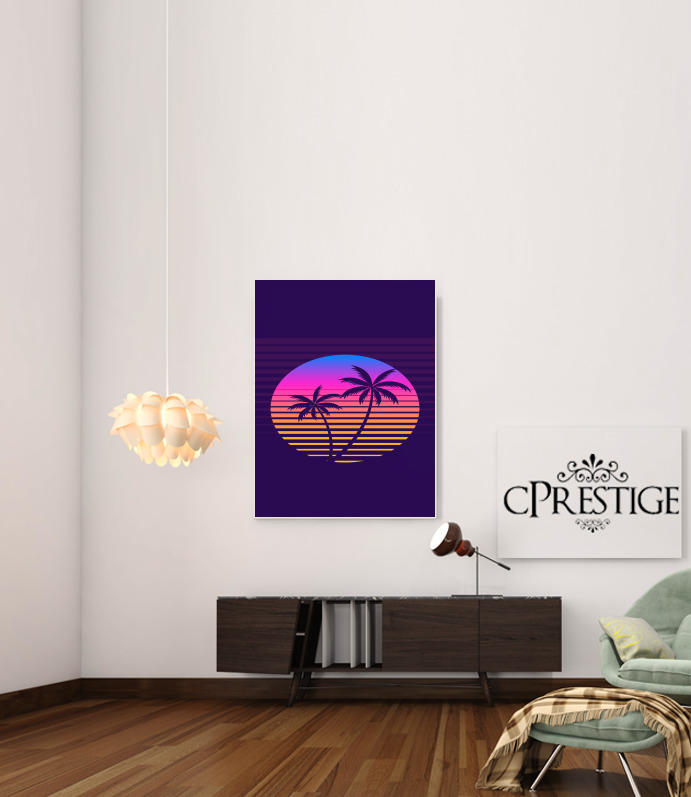  Classic retro 80s style tropical sunset for Art Print Adhesive 30*40 cm
