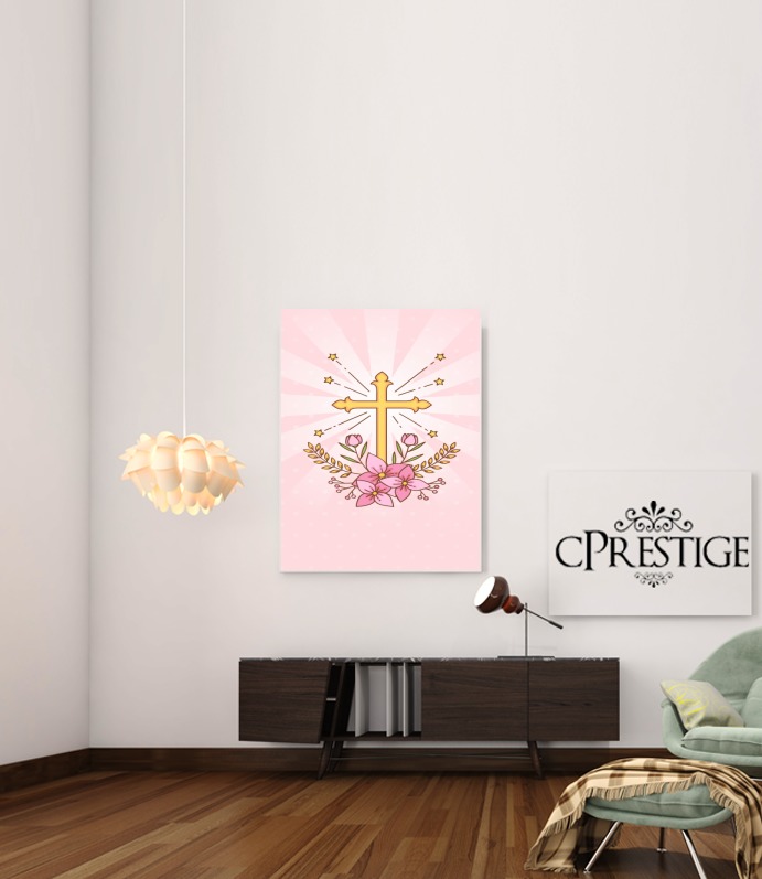  Communion cross with flowers girl for Art Print Adhesive 30*40 cm