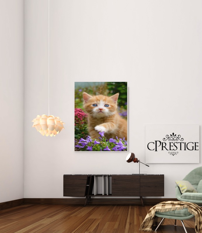  Cute ginger kitten in a flowery garden, lovely and enchanting cat for Art Print Adhesive 30*40 cm