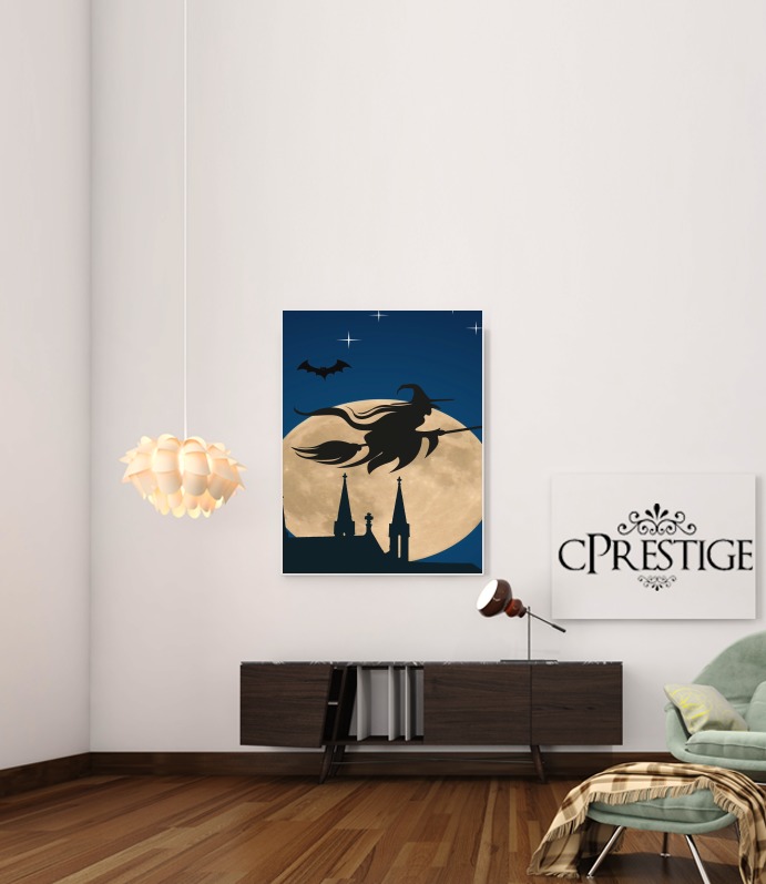  Halloween Moon Background Witch for Art Print Adhesive 30*40 cm