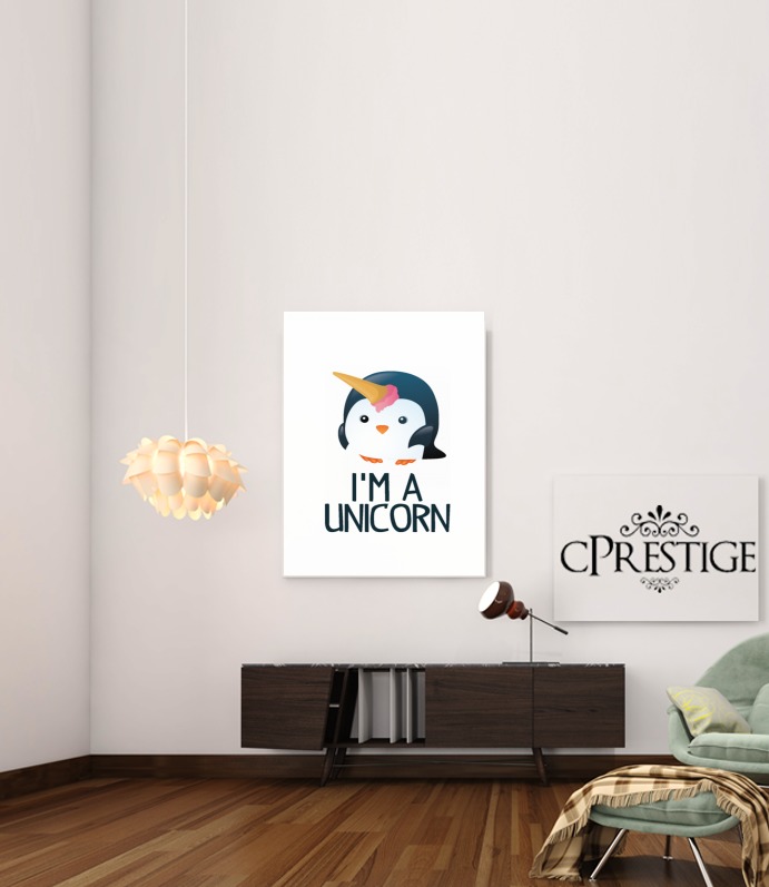  Pingouin wants to be unicorn for Art Print Adhesive 30*40 cm