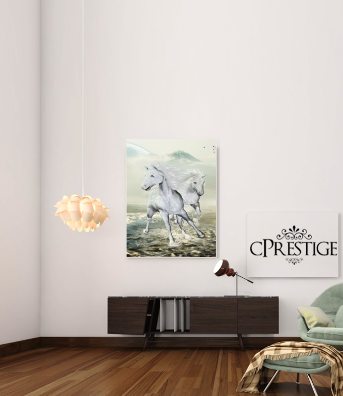  White Horses on the beach for Art Print Adhesive 30*40 cm