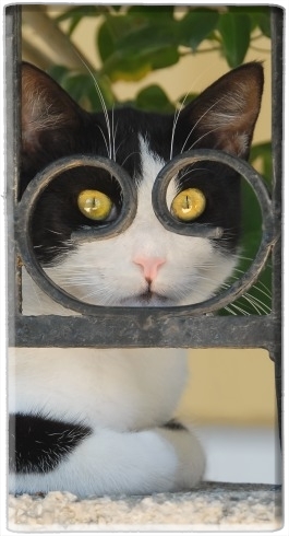 Cat with spectacles frame, she looks through a wrought iron fence for Powerbank Universal Emergency External Battery 7000 mAh