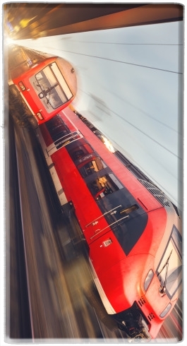  Modern high speed red passenger trains at sunset. railway station for Powerbank Universal Emergency External Battery 7000 mAh
