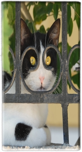  Cat with spectacles frame, she looks through a wrought iron fence for Powerbank Micro USB Emergency External Battery 1000mAh