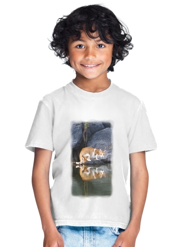  Cat Reflection in Pond Water for Kids T-Shirt