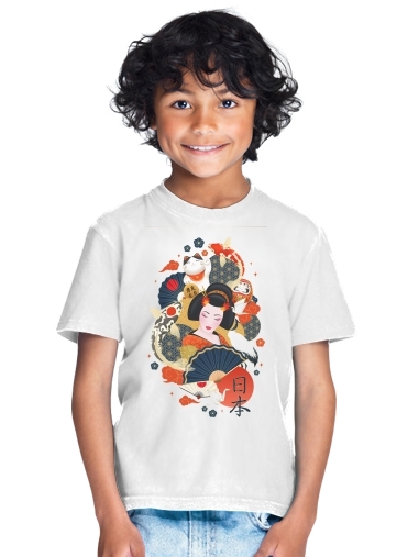  Japanese geisha surrounded with colorful carps for Kids T-Shirt